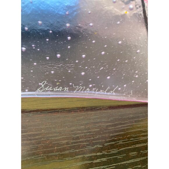 Susan Maxfield Handcrafted Purple & Yellow Fused Glass Decorative Bowl 2003 - Picture 10 of 11